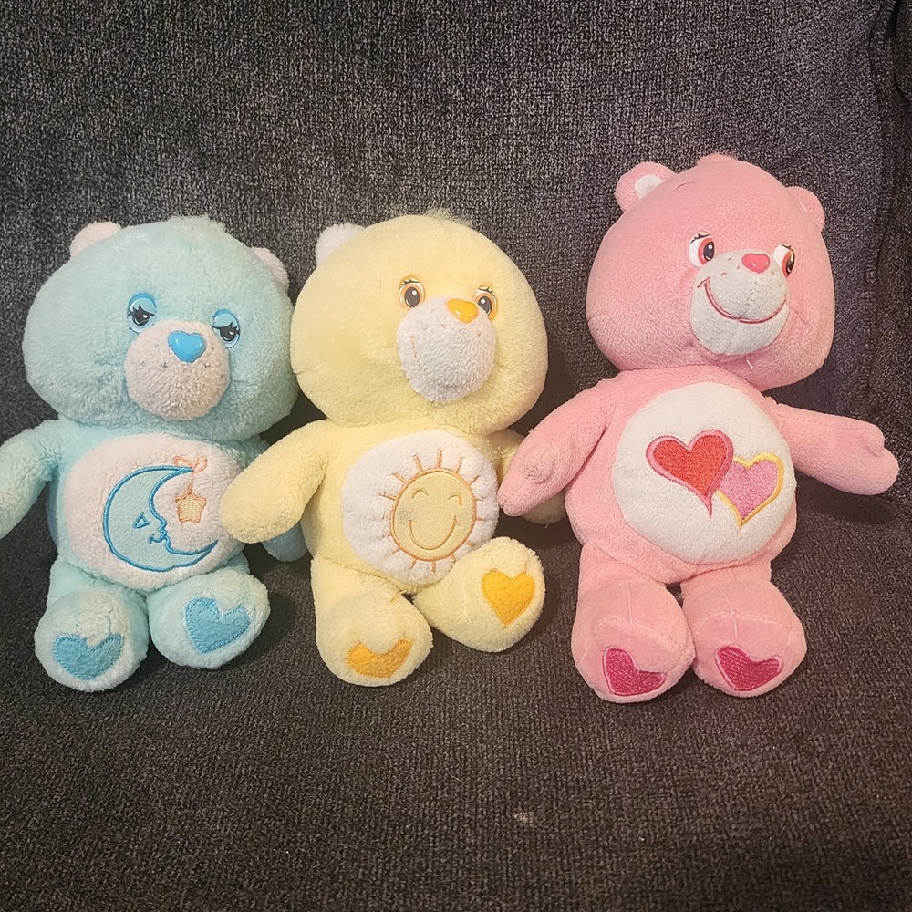 3 Care‎ Bears Loves-a-Lot  Care Bear Plush Mix Pink - Blue - Yellow - 2004-06